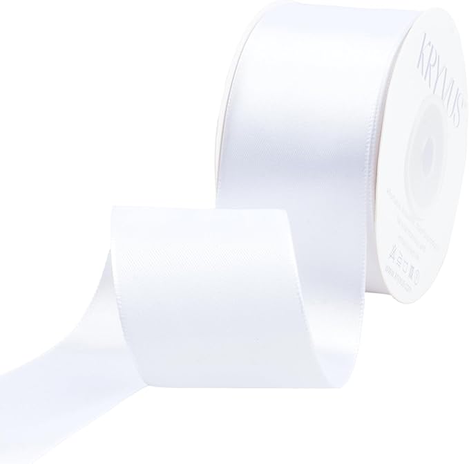 White Satin Ribbon 1-1/2 inch X Continuous 25 Yards, Single Face Polyester by Kryvusribbon
