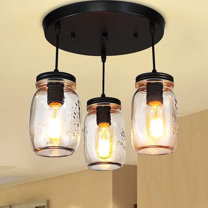 Kitchen Island Light, Adjustable Pendant Lighting, Glass Mason Jar Hanging Lamp by LMSOD
