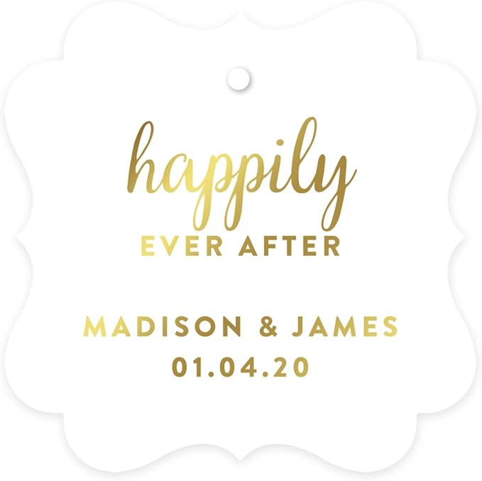 Andaz Press Personalized Fancy Frame Square Wedding Gift Tags, Metallic Gold Ink by AndazPress