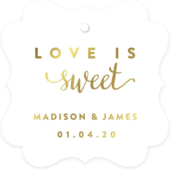Andaz Press Personalized Fancy Frame Square Wedding Gift Tags, Metallic Gold Ink by AndazPress