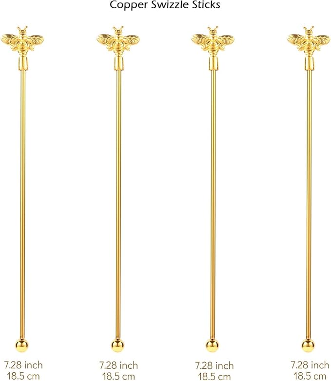 4Pcs Bumble Bee Cocktail Stirrers Swizzle Sticks Stainless Steel 7.5" Coffee - Image 2