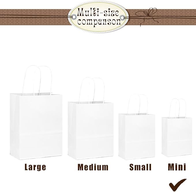 Bakepacker 100 Pcs White Mini Paper Gift Bags - Image 2