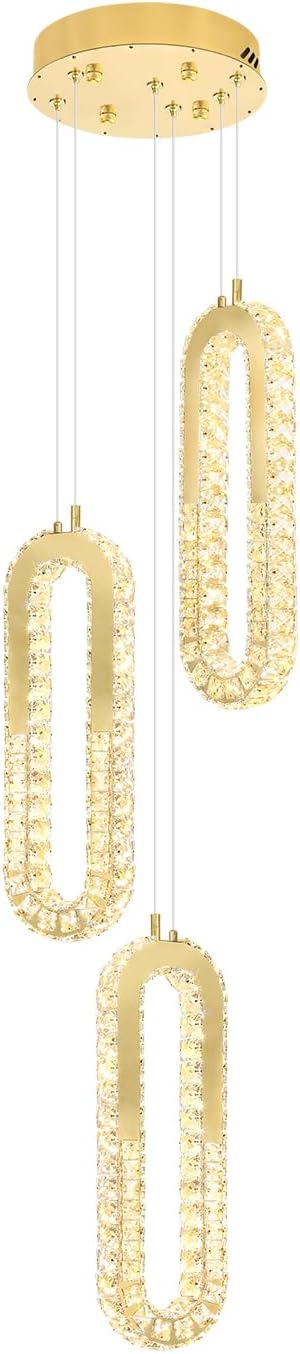 Modern Pendant Light for Kitchen Island Crystal Ring Chandelier Gold LED - Image 9