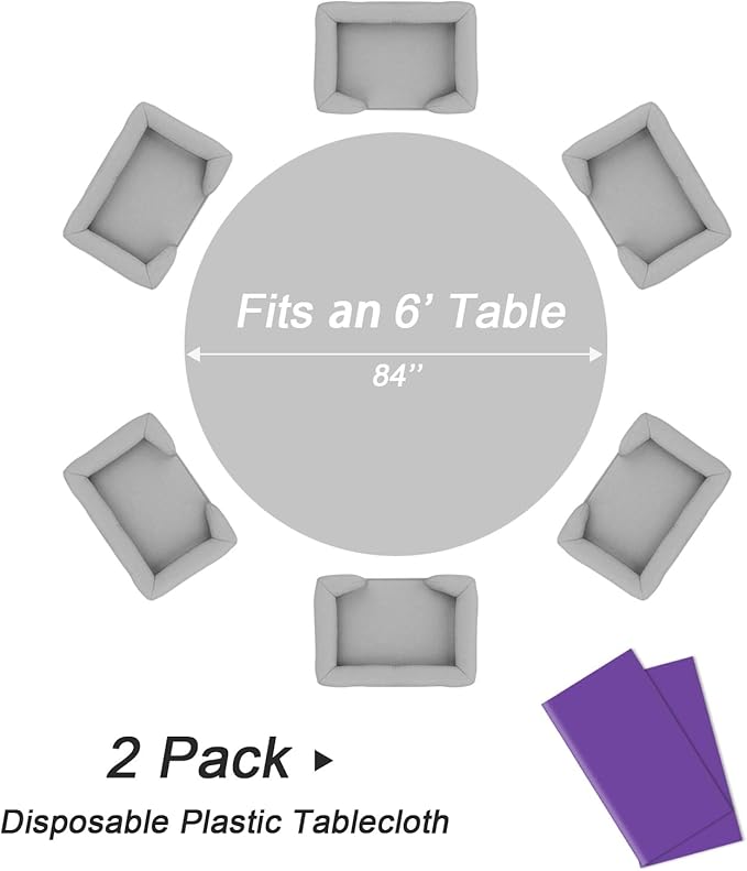 QIKSION Purple Round Tablecloth 2 Pack, 84 Inch Plastic Table Cover Disposable - Image 3