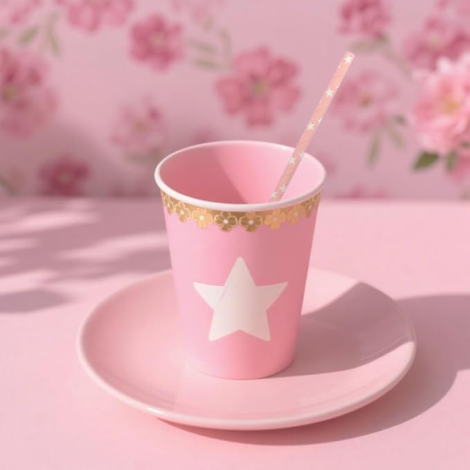 Pink Straws Disposable Biodegradable Star Paper Straws - Image 6
