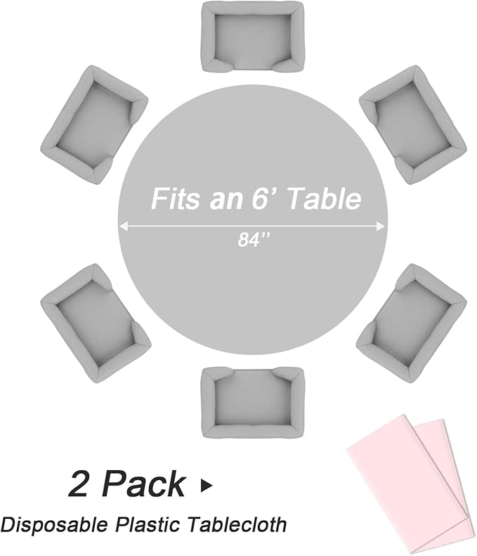 QIKSION Pink Round Tablecloth 2 Pack, 84 Inch Plastic Table Cloth Disposable - Image 3