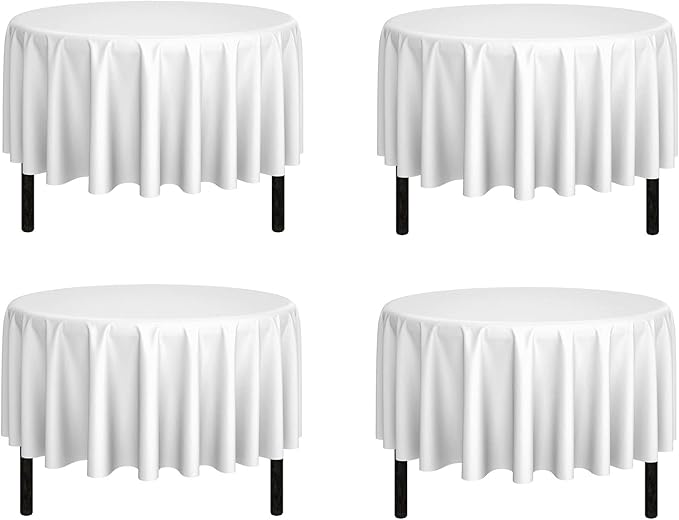 Pomp White 90" Inch Round Premium Polyester Tablecloth | Wrinkle + Stain by POMP