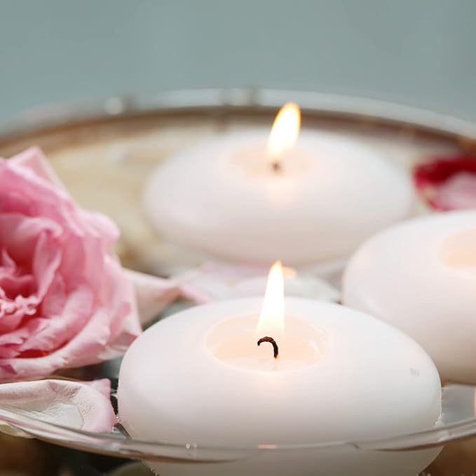 12 Pack Floating Candles, 3” White Unscented Dripless Wax Burning Candles - Image 3