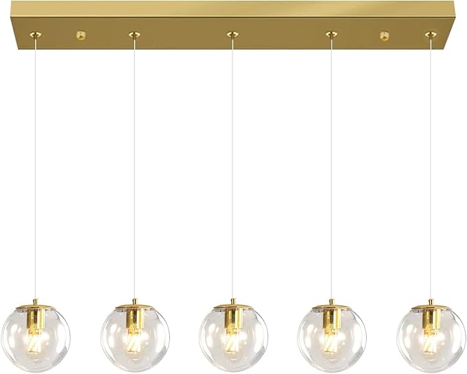 5-Lights Modern Rectangle Chandelier Globe Pendant Light - Image 8