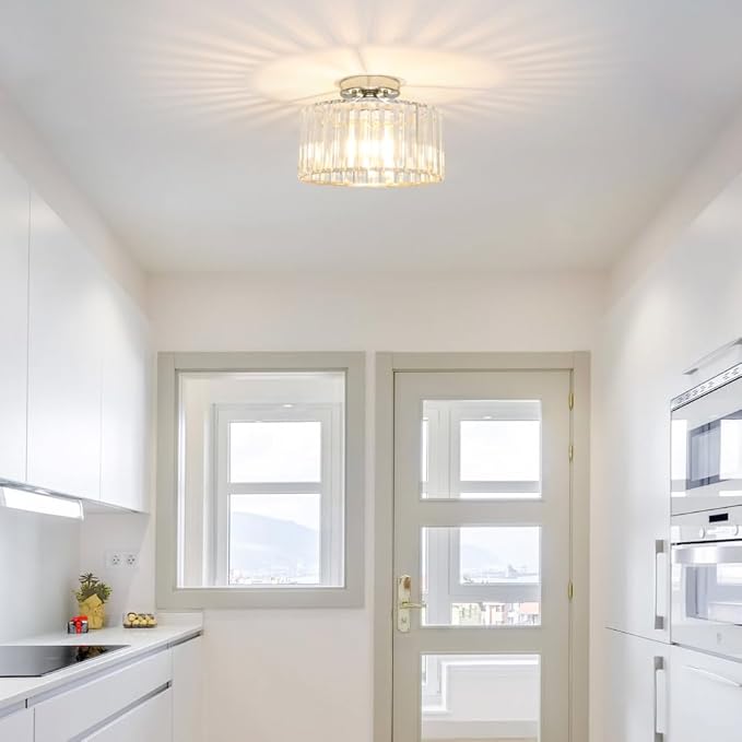 Crystal Ceiling Light Fixture, Chrome Close To Ceiling Light Fixtures, Modern - Image 3