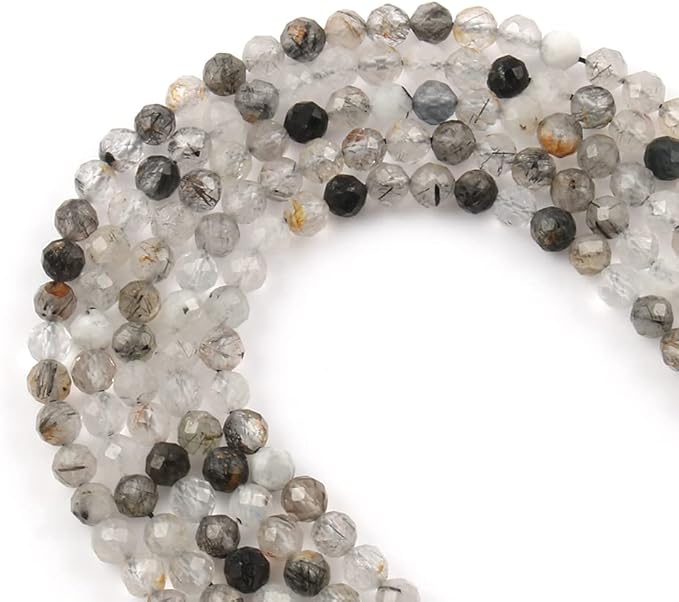Song Xi 180pcs 2mm Natural Black Rutilated Quartz Gemstone Beads Faceted Round - Image 2