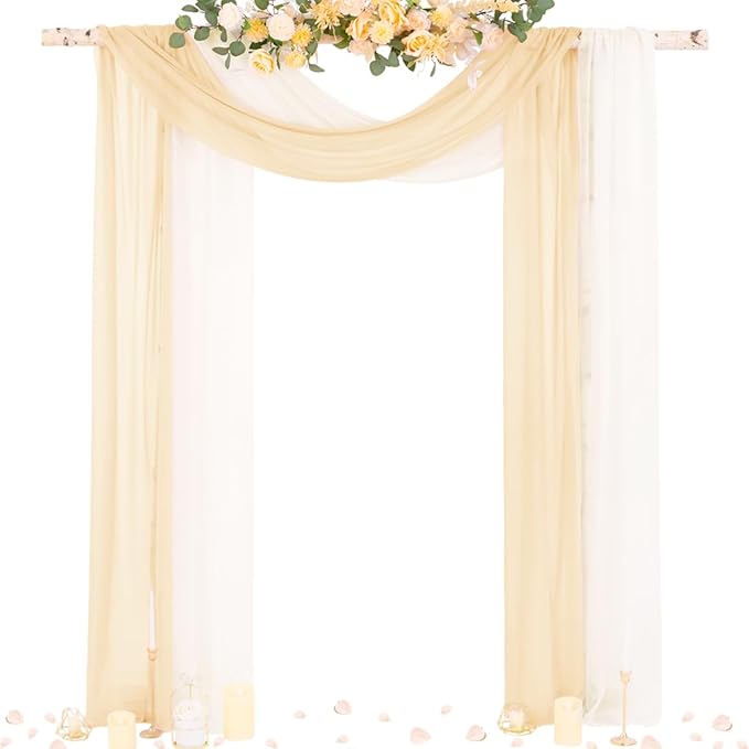 Socomi Wedding Arch Draping Fabric 29" x 20Ft 2 Panels Champagne and Cream by Socomi