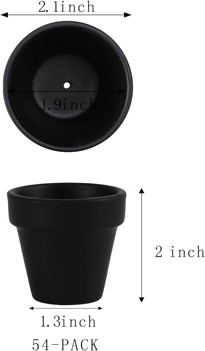 54 Pcs Small Mini Black Clay Pots 2.1'' Terracotta Pot Clay Ceramic Pottery - Image 2