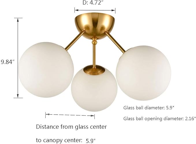 HOLKIRT Classic Mid Century Modern Globe Semi Flush Mount Ceiling Light Sputnik - Image 8