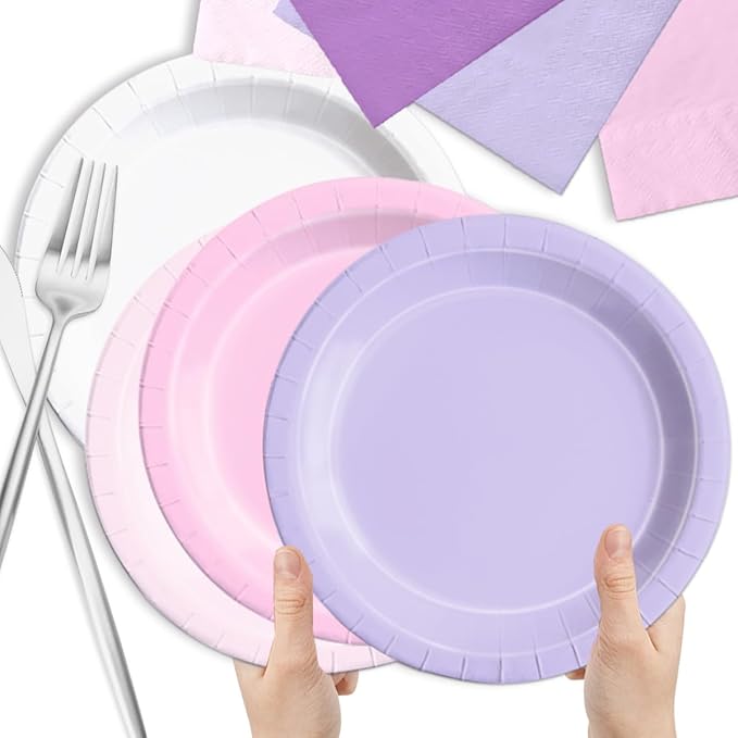 CMUSKO Pink and Purple Decorations-60Pcs Purple Pink Plates and Napkins - Image 5