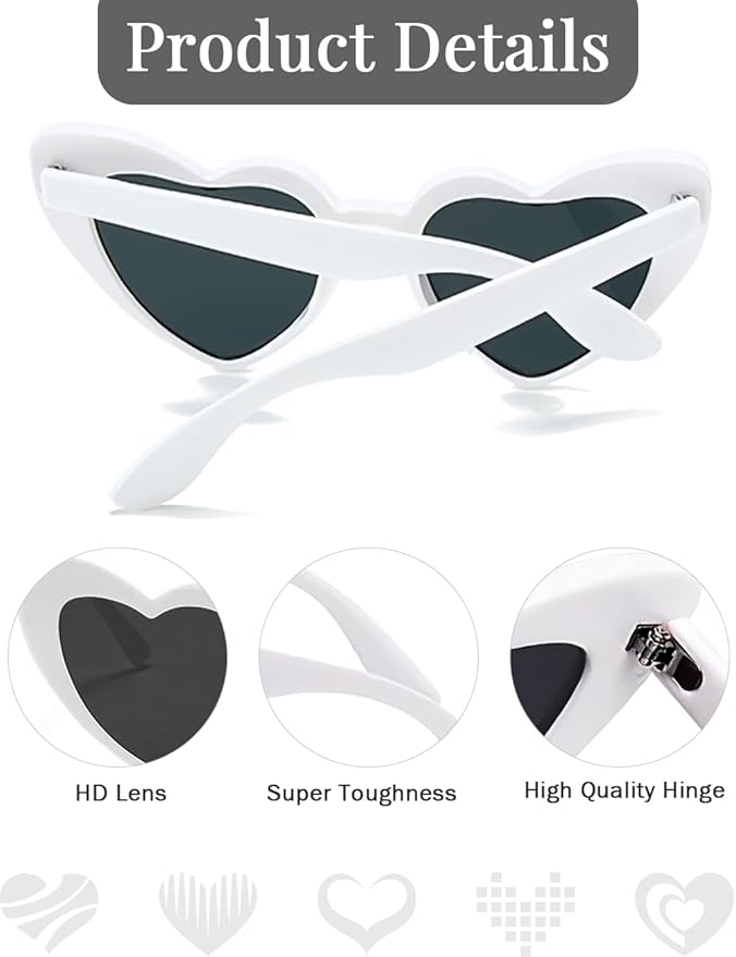8 Pack Heart Sunglasses Vintage Cat Eye Heart Glasses Retro Bachelorette Bride - Image 5