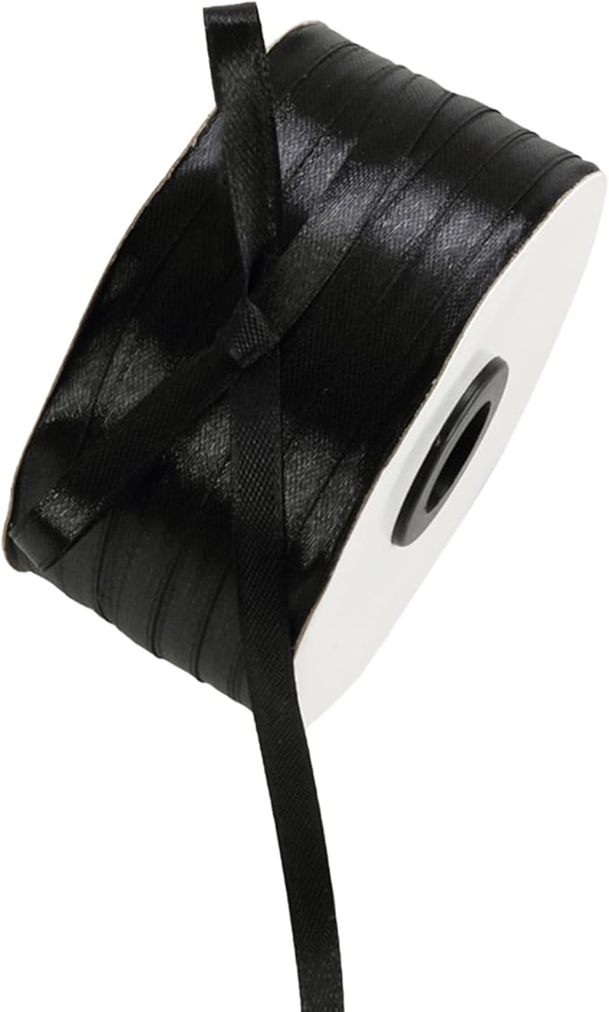 1/4 Inch Black Satin Ribbon 230 Yards Bulk Fabric Ribbons by Celadora