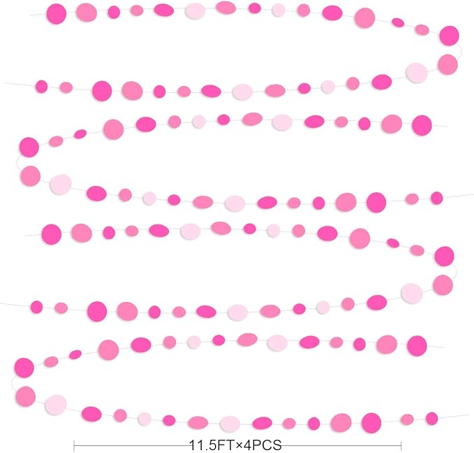 Hot Pink Party Decorations Circle Dots Garland Rose Pink White Hanging Paper - Image 2