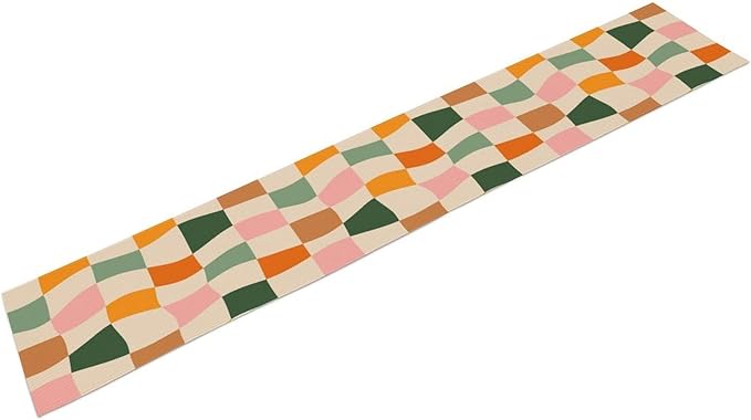 Hippie Table Runner, Vintage Geometric Square Orange Green Pink Grid 60s 70s - Image 2