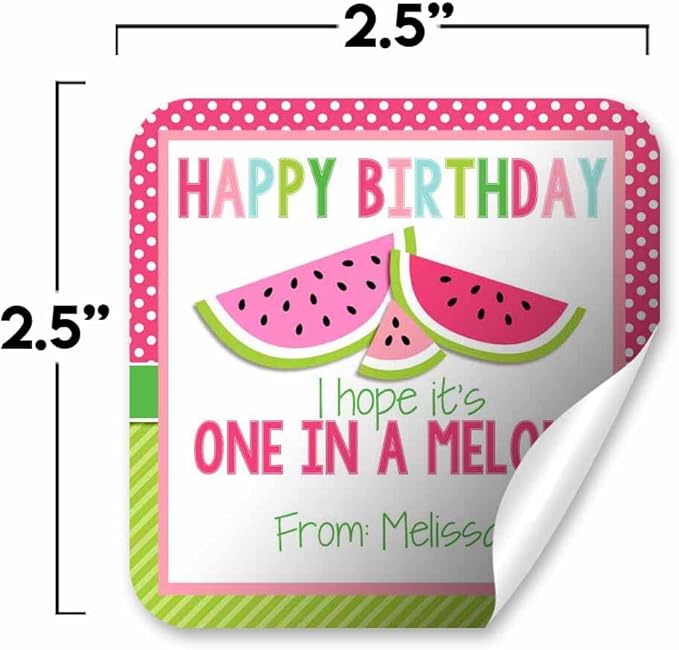 Custom & Personalized One in A Melon Watermelon Happy Birthday Gift Tag Sticker - Image 3