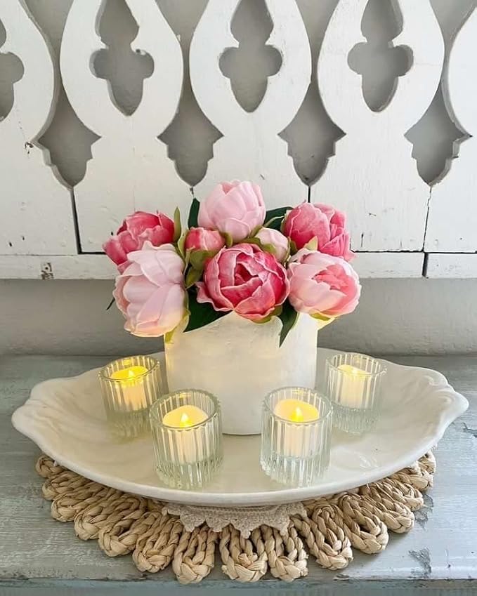 Serene Spaces Living Short Clear Ribbed Glass Votive Holder, Decorative - Image 3