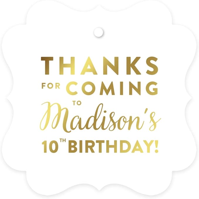 Andaz Press Personalized Fancy Frame Square Birthday Gift Tags, Metallic Gold by AndazPress
