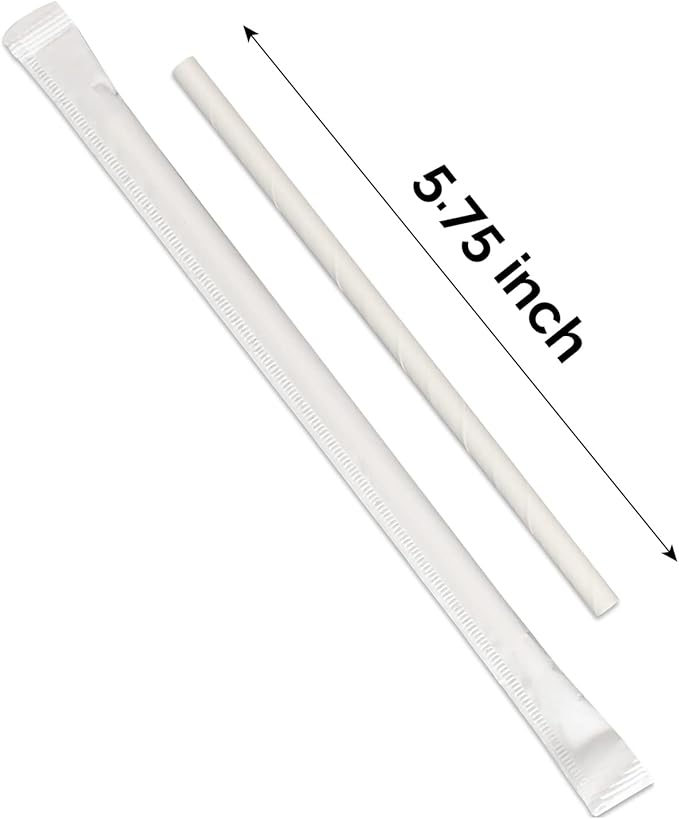 Compostable Short Paper Straws Individually Wrapped, 5.75" x 0.24", Dye-free - Image 3