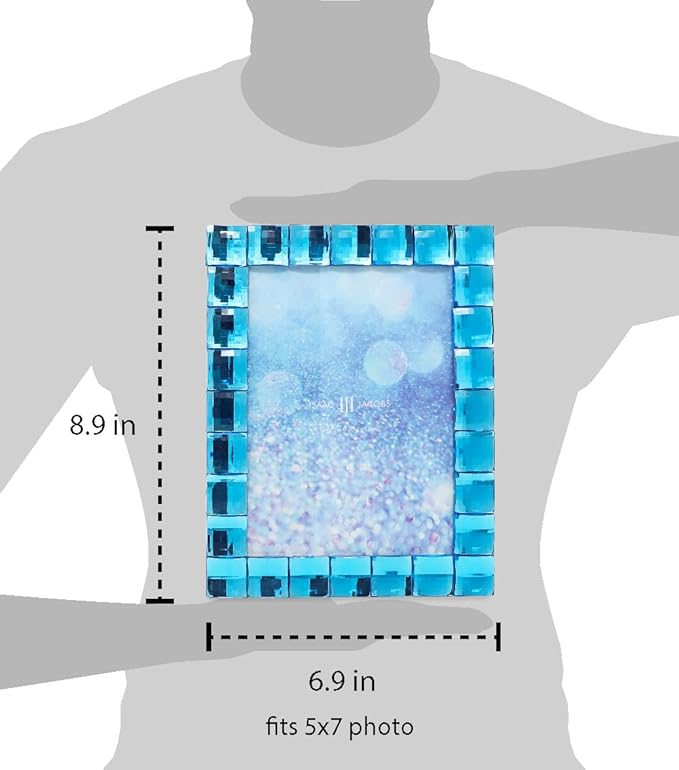 Isaac Jacobs Decorative Sparkling Turquoise Jewel Picture Frame, Photo Display - Image 3