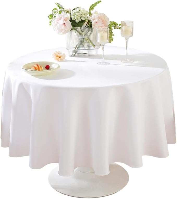 Craft And Party Round Tablecloth, 90 Inch White Tablecloth, Polyester Fabric by CraftAndParty