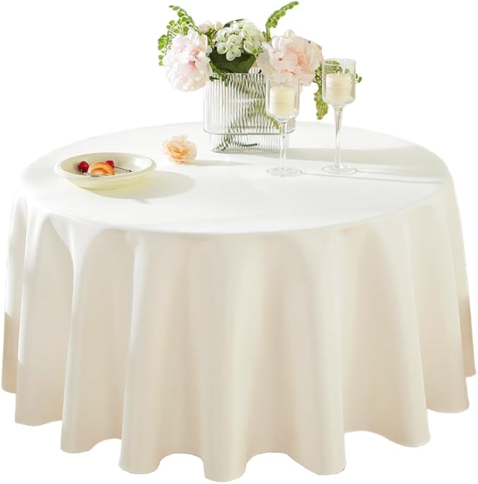 Craft And Party Round Tablecloth, 120 Inch Ivory Tablecloth, Polyester Fabric by CraftAndParty