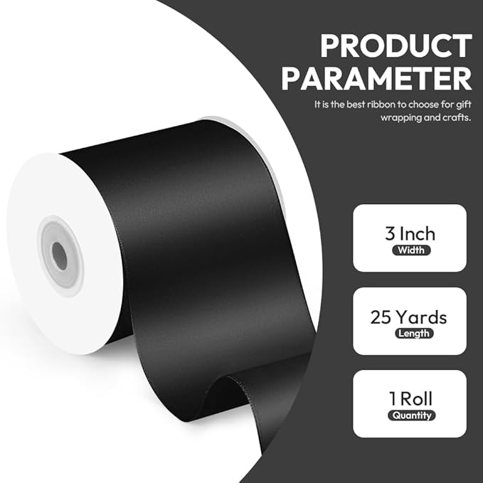3 Inch x 25 Yard Black Satin Ribbon - Image 2
