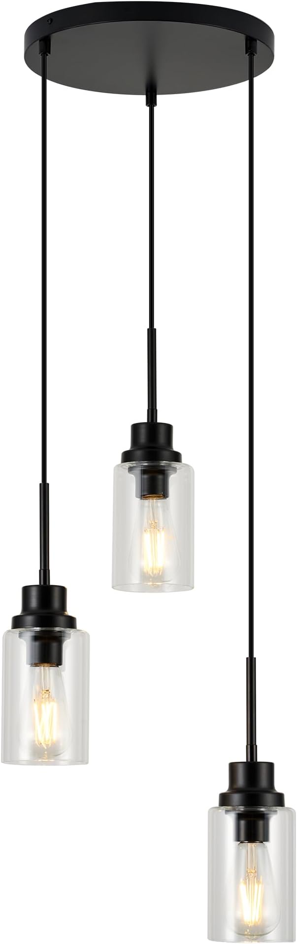 3-Lights Modern Pendant Light Fixtures Black Adjustable Height Ceiling Lights - Image 2