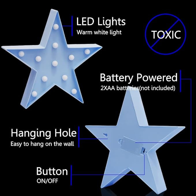 LED Marquee Star Sign Night Light, Battery Operated Star Shaped Desk Table Lamp - Image 6