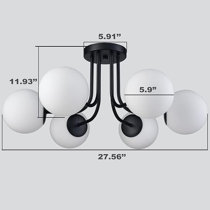 Modern 6-Light Black Metal Semi Flush Mount Ceiling Light - Image 7