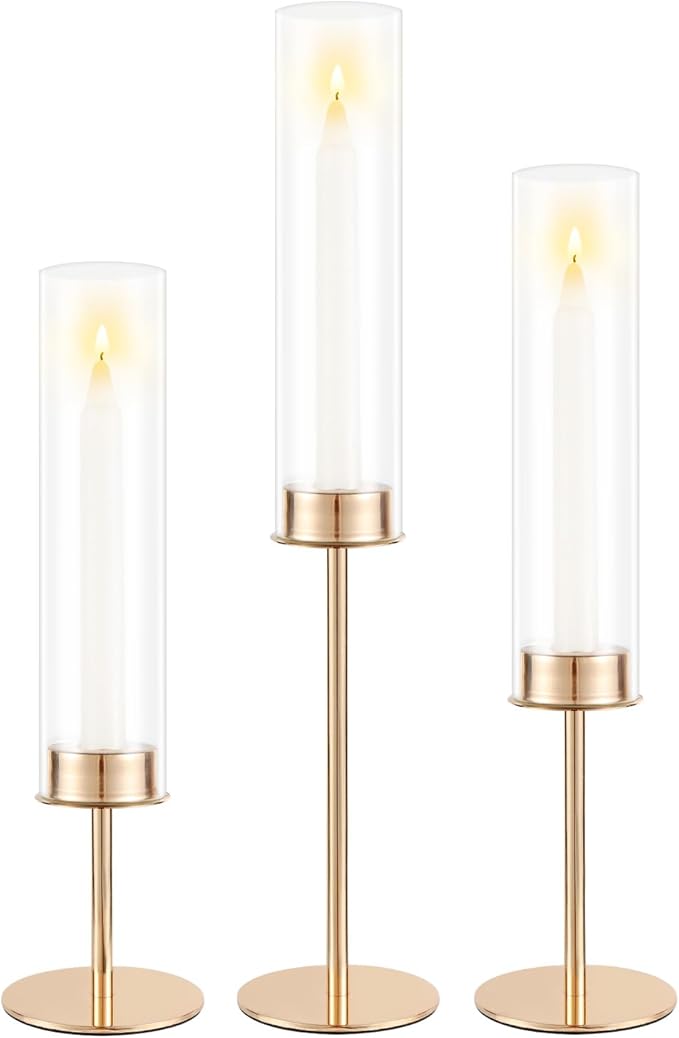 Gold Candle Holders Set of 3 for Glass Taper Candle Holders, Hurricane by Unknown
