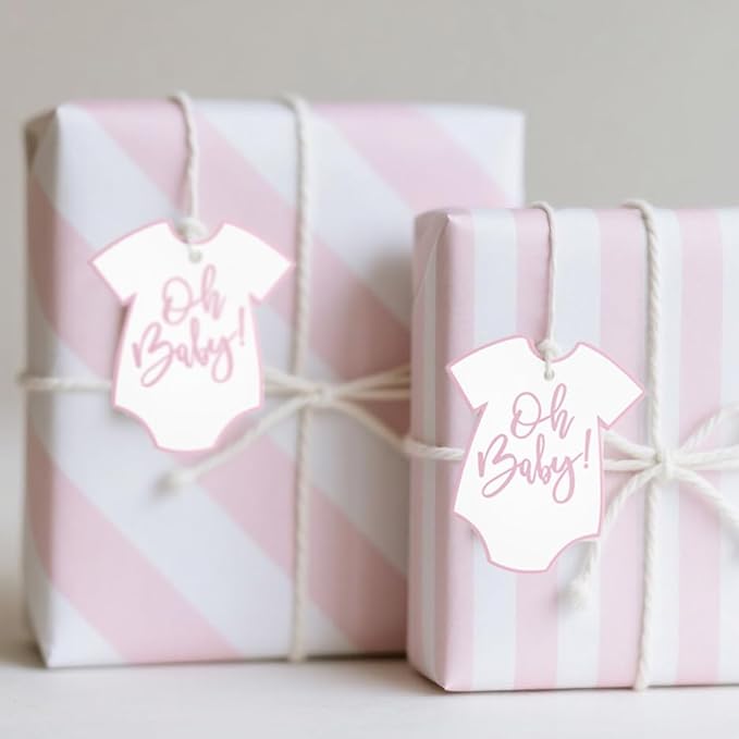 100Pcs Gift Tags with String Pink Baby Clothes Oh Baby Sign Large Gift Tags - Image 3