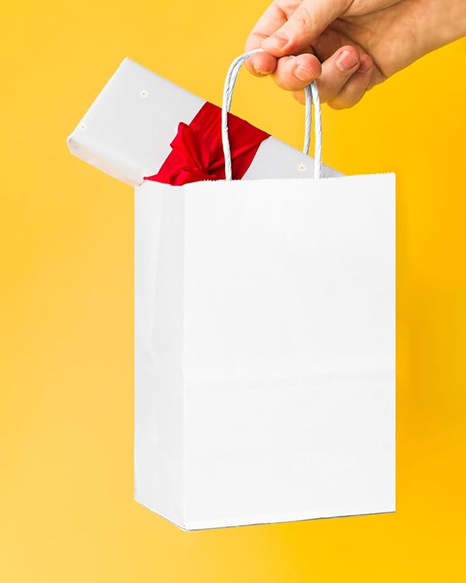 Bakepacker 100 Pcs White Mini Paper Gift Bags - Image 5
