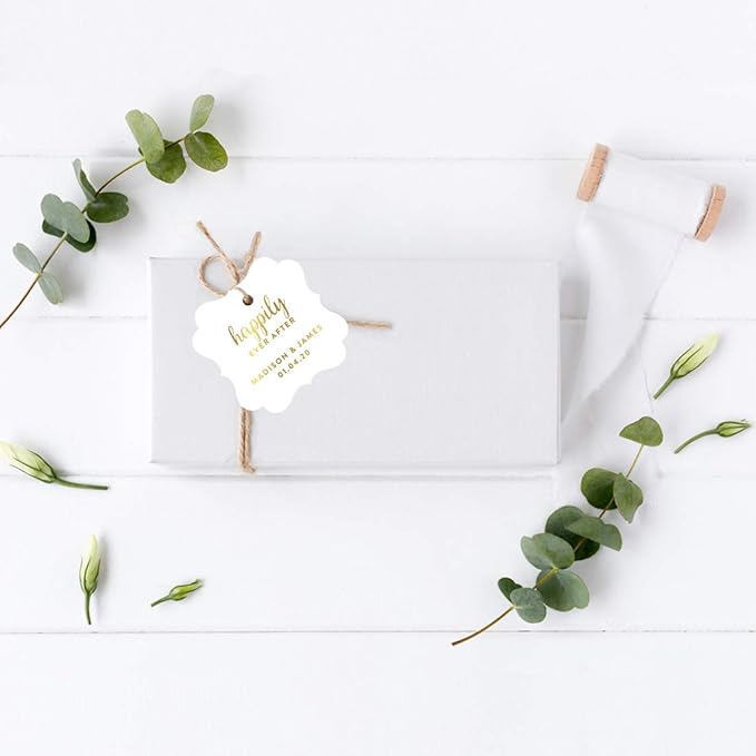 Andaz Press Personalized Fancy Frame Square Wedding Gift Tags, Metallic Gold Ink - Image 4