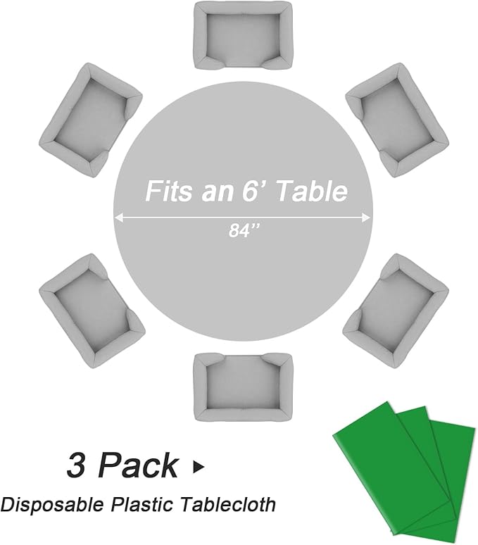 QIKSION Green Round Tablecloth 3 Pack, 84 Inch Plastic Table Cover Disposable - Image 5