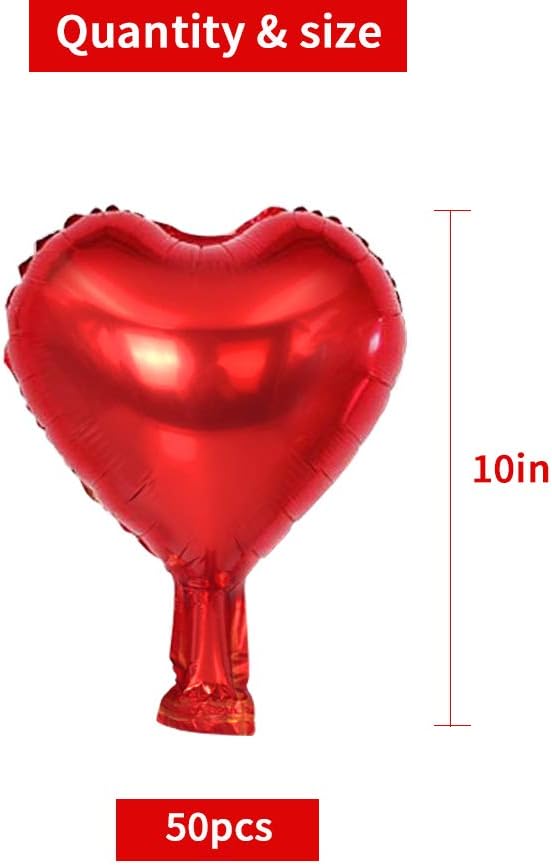 BEISHIDA 50 Pcs 10 Inch Heart Foil Balloons, Heart-Shaped Foil Balloons - Image 2