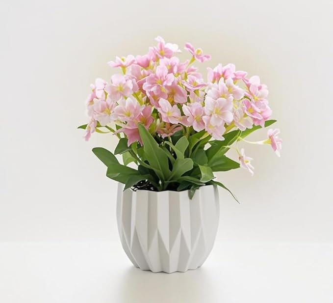 Artificial Flower Arrangement in Modern White Geometric Vase, Decorative Floral by Unknown