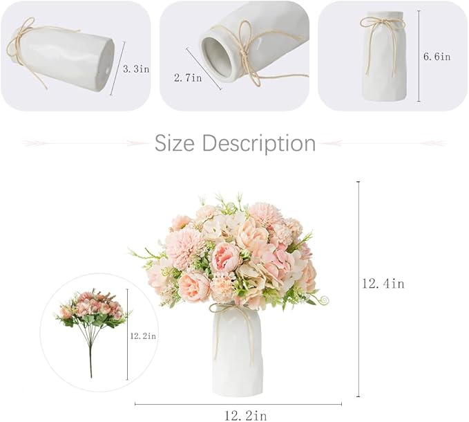 LESING Artificial Peony with Vase Silk Flowers Bouquets Fake Hydrangea Bulks - Image 4