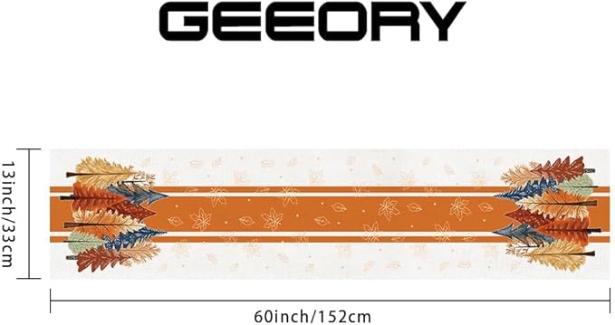 GEEORY Fall Watercolor Trees & Maple Leaves Striped Table Runner 13x60 Inch - Image 2