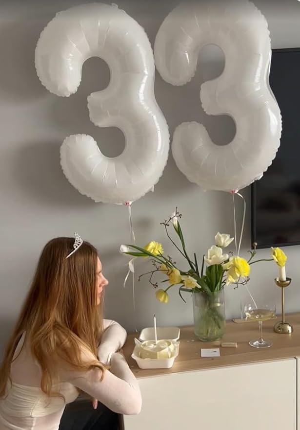 40 Inch White 3 Large Number Balloon, 3 13 23 30 33 36 White Birthday Party - Image 5