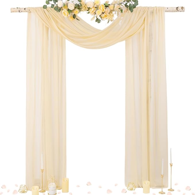 Socomi Champagne Sheer Wedding Arch Draping Fabric 29" x 20Ft 4 Panels Outdoor by Socomi