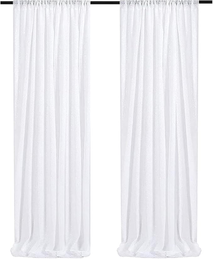 SquarePie Sequin Backdrop Curtain White 2FTx8FT 2 Panels Background - Image 4