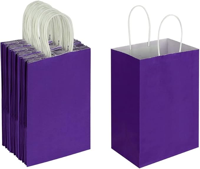 Oikss 50 Pack 5.25x3.25x8.25 Inch Small Purple Kraft Paper Bags by Oikss