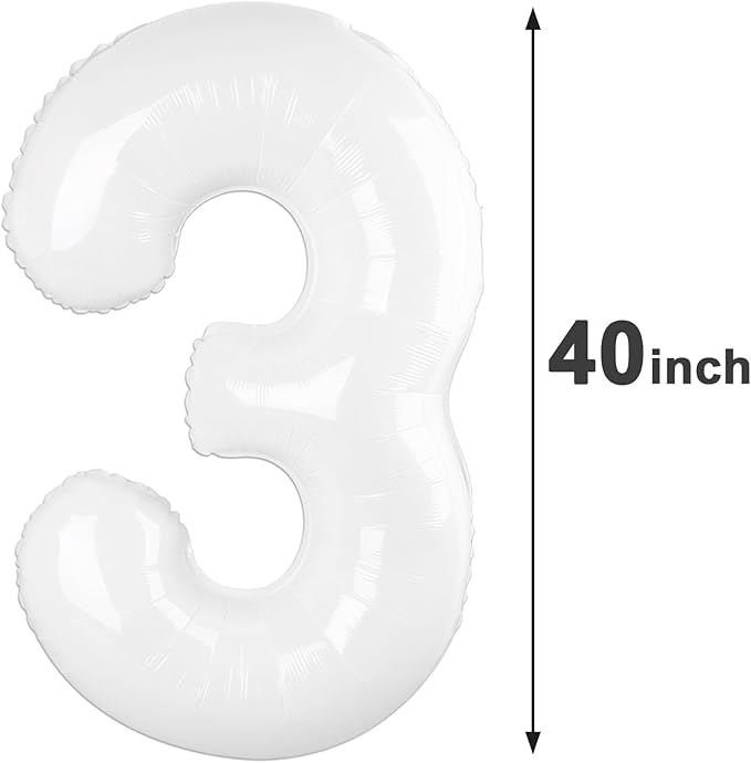 40 Inch White 3 Large Number Balloon, 3 13 23 30 33 36 White Birthday Party - Image 2