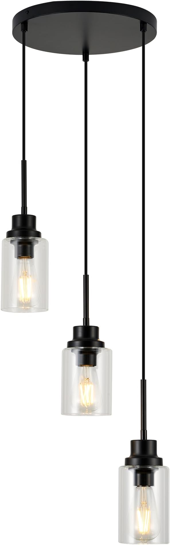 3-Lights Modern Pendant Light Fixtures Black Adjustable Height Ceiling Lights by LIGOTFIRE