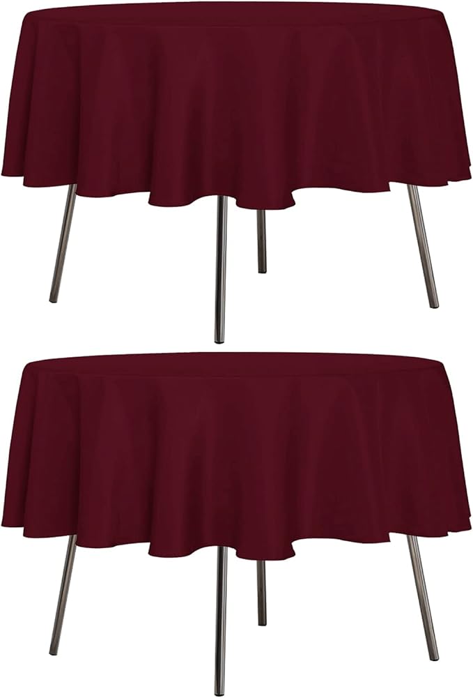 sancua 2 Pack Round Tablecloth 60 Inch Burgundy, Stain and Wrinkle Resistant by sancua